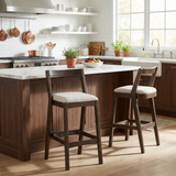 Set of 2 Rubberwood Barstools Counter Stools, Ergonomic Backrest for Kitchen Home Bar Cafe