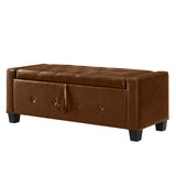 48" Ottoman Bench with Storage, Bench for Bedroom,Living Room,Hallway, Upholstered Tufted Faux Leather PU Ottoman Brown