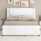 Full Size Upholstered Platform Bed Frame with Soft Padded Headboard & Trundle, Beige