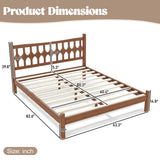 Queen Size Platform Bed Frame Bamboo Bed with Diamond-shaped Headboard, Brown