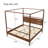 King Size Platform Bed Frame Canopy Bed with Four Posters, No Box Spring Needed, Brown