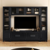 102"W Wall Unit Entertainment Center TV Stand Media Console, Fits 75" TVs, Fluted Glass Doors & Storage Drawers, Black