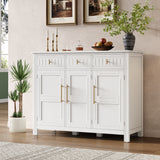 Acacia Wood Sideboard Cabinet with Storage For Living and Dining Room Entrance, Large Size, 3 Doors and 3 Drawers, White