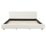 King Size Upholstered Platform Bed Frame with Soft Padded Headboard, White