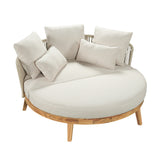 Outdoor Round Daybed with Beige Cushions, Acacia Wood Sofa, Weather-Resistant Patio Lounger for Poolside, Garden & Villa Courtyards