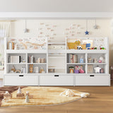 Twin XL Low Loft Bed with 3 Storage Drawers & Integrated Bookshelves, Kids Bed with Play Curtain & Chalkboard