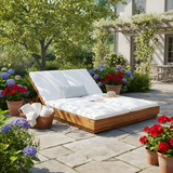 Outdoor Double Sunlounge Patio Chaise Lounge 5 Adjustable Position Lawn Sunbathing Bed Patio Daybed with Cushion, Natural