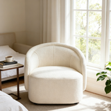 Curved Boucle Accent Chair, Textured Upholstered Armchair Sofa Chair Barrel Chair