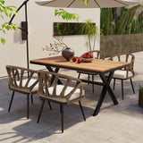 5-Piece Outdoor Dining Set, Rectangular Table with PE Rattan Rope-Woven Chairs & Cushions, Weather-Resistant Patio Furniture, Brown