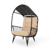 Patio Egg Chair Indoor&Outdoor Basket Chair Accent Chair Leisure Lounge Chair with Soft Cushion, Brown