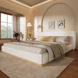 Elegant Velvet Upholstered Bed Frame, Queen Size Platform Bed for Bedroom, White