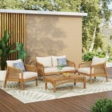 4pcs Patio Sofa Set Reception Set Outdoor Conversation Chat Set Weather-resistant Garden Seating Group with Cushion & Coffee Table