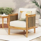 Patio Accent Chair Outdoor Club Chair Single Lounge Sofa Armchair with Soft Waterproof Cushion&Weather-Resist Acacia Wood Frame