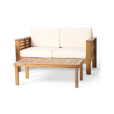 2pcs Patio Sofa Set Outdoor Seating Group Garden Conversation Chat Set with Water-Resistant Cushion & Coffee Table