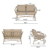 4 PCS Outdoor Sofa Set Outdoor Conversation Set Modular Garden Furniture Set Patio Seating Group for 4, Club Chair & Cushion & Table,Brown