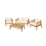 4pcs Patio Sofa Set Reception Set Outdoor Conversation Chat Set Weather-resistant Garden Seating Group with Cushion & Coffee Table