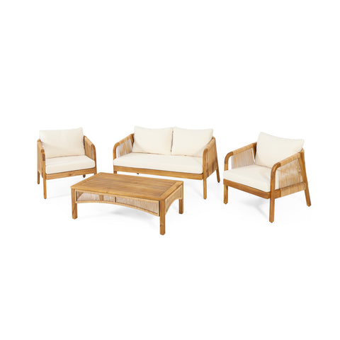 4pcs Patio Sofa Set Reception Set Outdoor Conversation Chat Set Weather-resistant Garden Seating Group with Cushion & Coffee Table