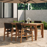 5-Piece Outdoor Dining Set, Acacia Wood Dining Table with Woven Rope Chairs, Weather-Resistant Patio Furniture