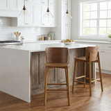 Set of 2 Wooden Barstools Counter Stools, Rubberwood Frame with Ergonomic Curved Backrest for Kitchen Island Home Bar