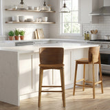 Set of 2 Wooden Barstools Counter Stools, Rubberwood Frame with Ergonomic Curved Backrest for Kitchen Island Home Bar