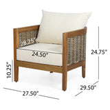 Patio Accent Chair Outdoor Club Chair Single Lounge Sofa Armchair with Soft Waterproof Cushion&Weather-Resist Acacia Wood Frame