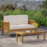 2pcs Patio Sofa Set Outdoor Seating Group Garden Conversation Chat Set with Water-Resistant Cushion & Coffee Table