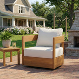 Outdoor Swivel Accent Chair, Patio Club Chair with Thick Cushions, Modern Swivel Armchair, Acacia Wood Frame