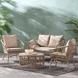 4 PCS Outdoor Sofa Set Outdoor Conversation Set Modular Garden Furniture Set Patio Seating Group for 4, Club Chair & Cushion & Table,Brown
