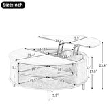 Round Lift-Top Coffee Table with Hidden Storage, Center Table with Sliding Door & Pine Legs for Living Room, Apartment, Bedroom
