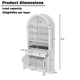 1 PC Arched Bookshelf, Tall Display Bookcase with Drawer & Adjustable Shelves, Freestanding Kitchen Cabinet for Living Room, Office