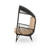 Patio Egg Chair Indoor&Outdoor Basket Chair Accent Chair Leisure Lounge Chair with Soft Cushion, Brown