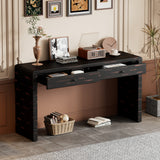Curved Wooden Console Table with Storage, Rustic Farmhouse Entryway Table with 2 Drawers for Hallway & Living Room, Black
