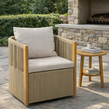 Outdoor Swivel Patio Armchair, Hand-Woven Rope Wicker Swivel Chair with Premium Cushions for Garden & Deck