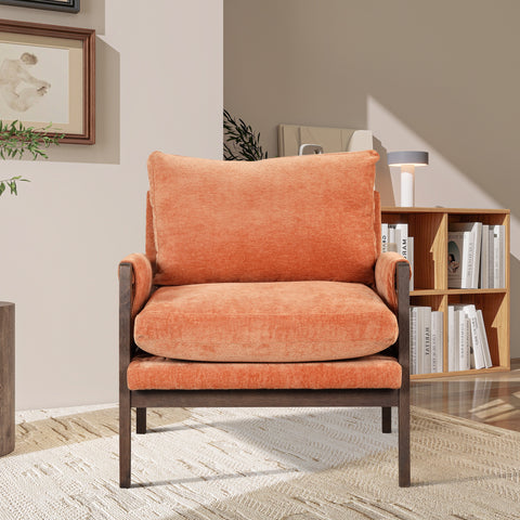 Modern Velvet Accent Chair with Wooden Legs, Comfortable Leisure Armchair for Living Room, Bedroom or Office - ModernLuxe