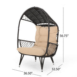 Patio Egg Chair Indoor&Outdoor Basket Chair Accent Chair Leisure Lounge Chair with Soft Cushion, Brown