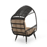 Patio Egg Chair Indoor&Outdoor Basket Chair Accent Chair Leisure Lounge Chair with Soft Cushion, Brown