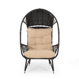 Patio Egg Chair Indoor&Outdoor Basket Chair Accent Chair Leisure Lounge Chair with Soft Cushion, Brown